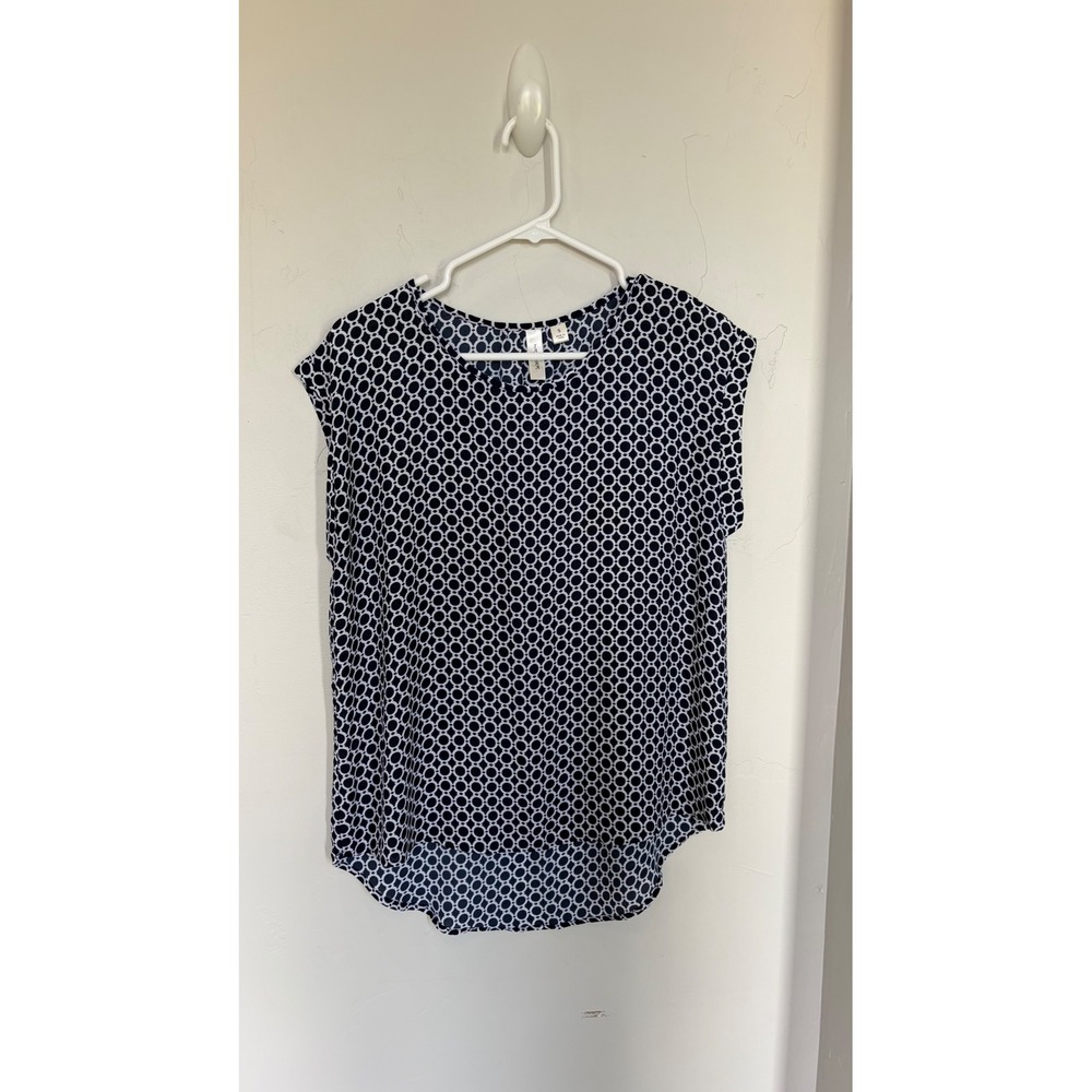 Tacera Navy Blue White Geometric Circle Print Sleeveless Blouse Top 4702C Small